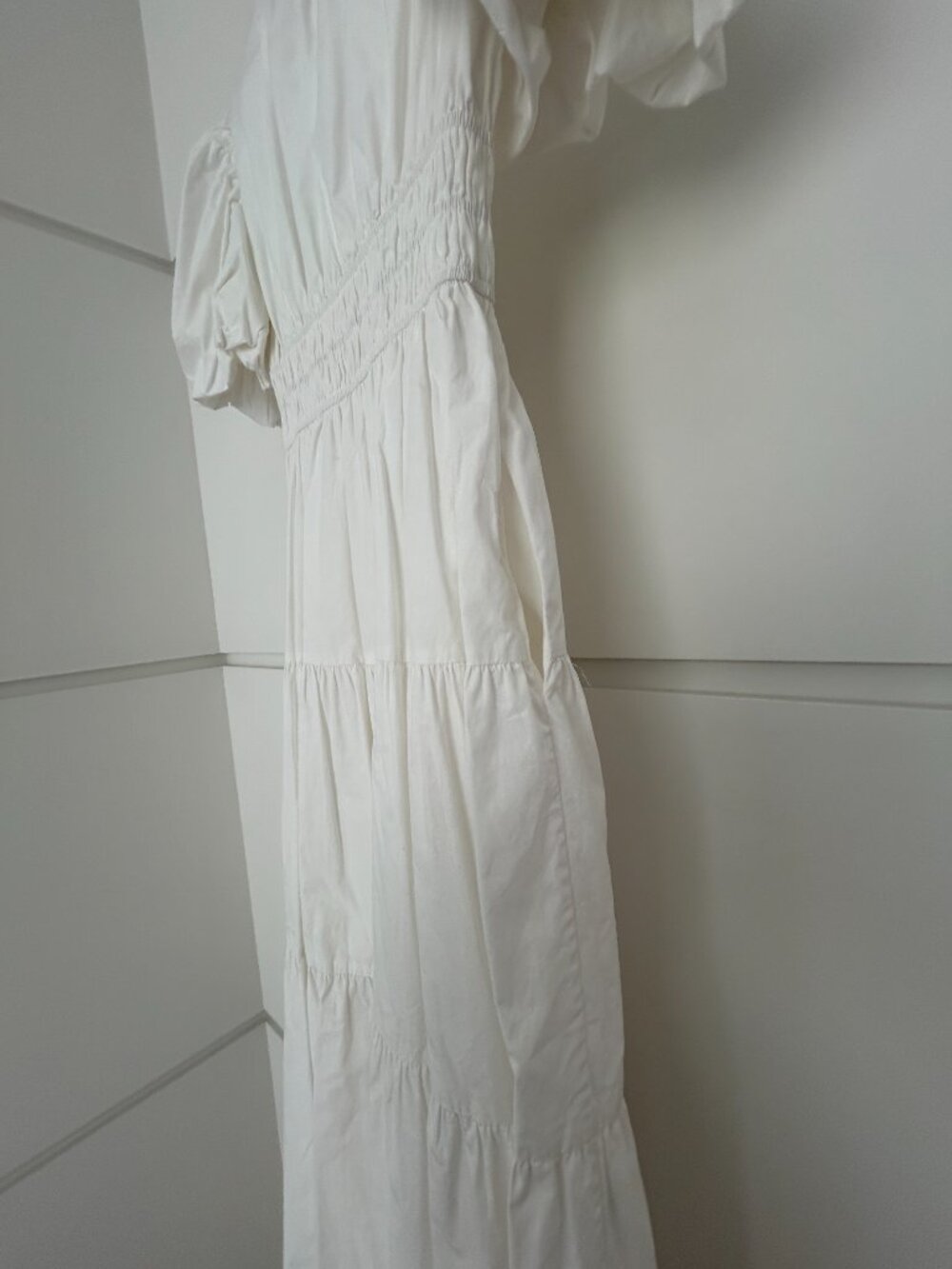 Moon River 100% Cotton White Puff Sleeve Tiered Midi Dress Size S Cottagecore - Picture 3 of 4